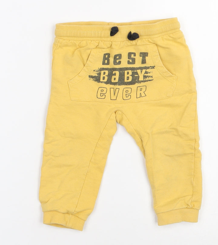 So cute Boys Yellow 100% Cotton Sweatpants Leggings Size 12-18 Months Drawstring