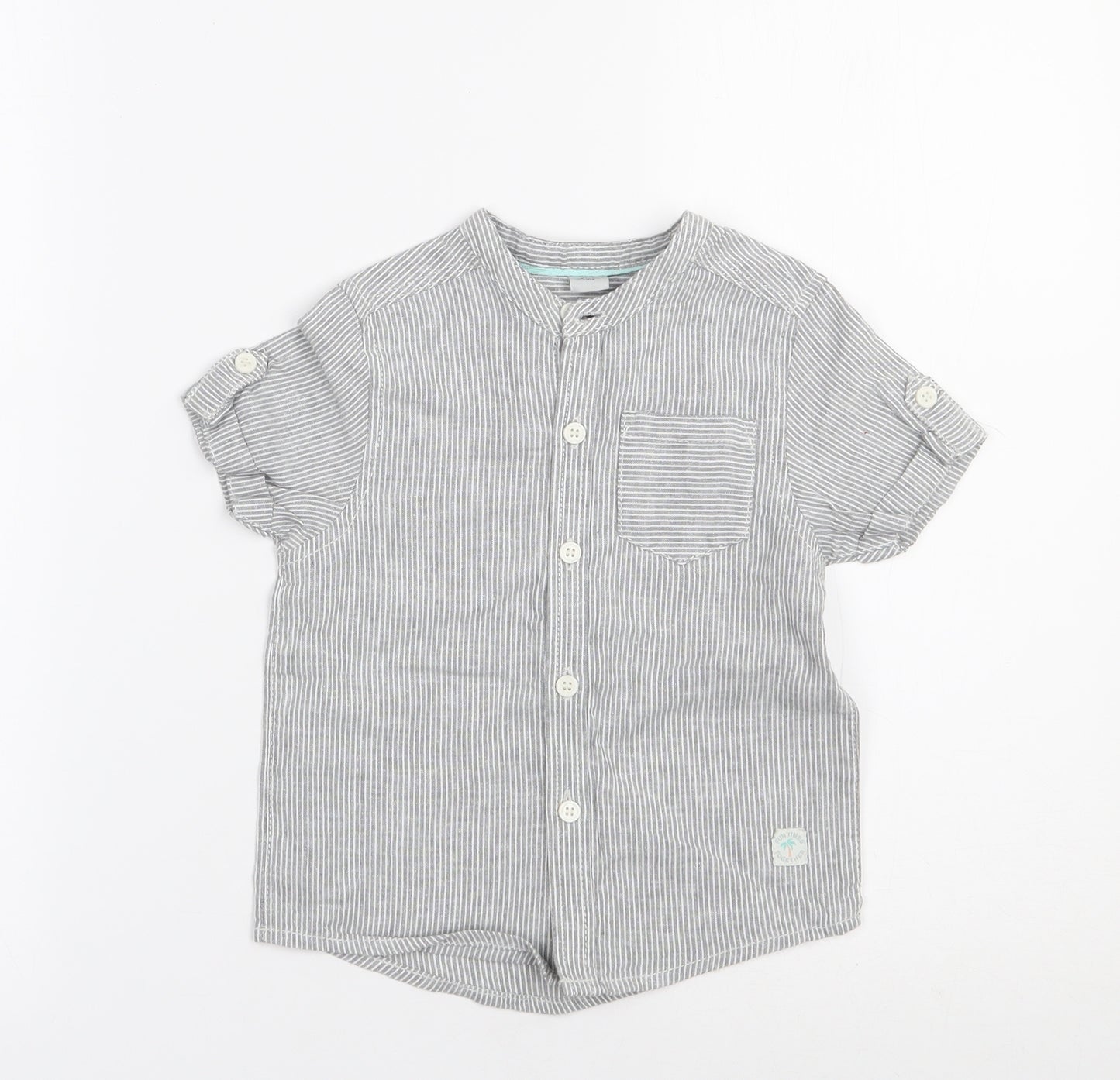 TU Baby Grey Striped Linen Basic Button-Up Size 18-24 Months Henley Button