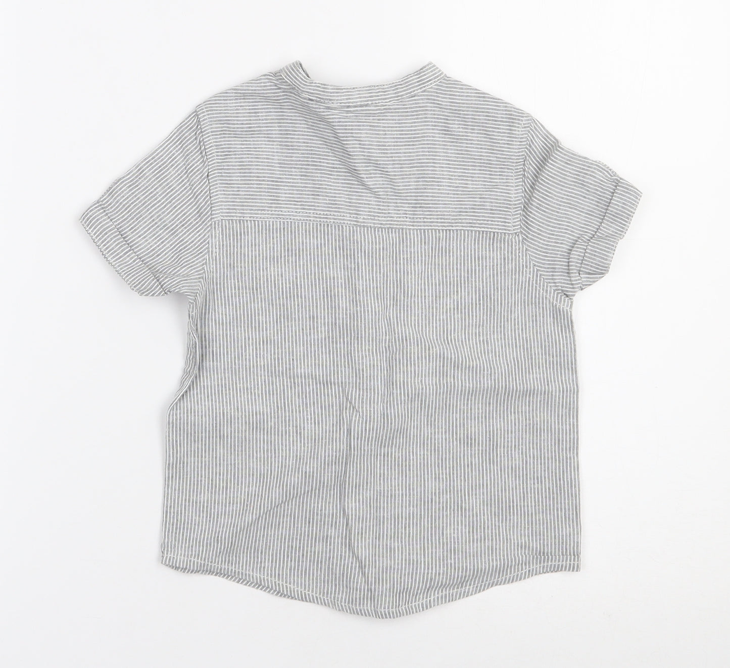 TU Baby Grey Striped Linen Basic Button-Up Size 18-24 Months Henley Button