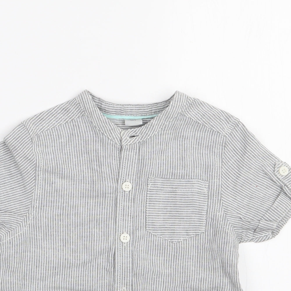 TU Baby Grey Striped Linen Basic Button-Up Size 18-24 Months Henley Button