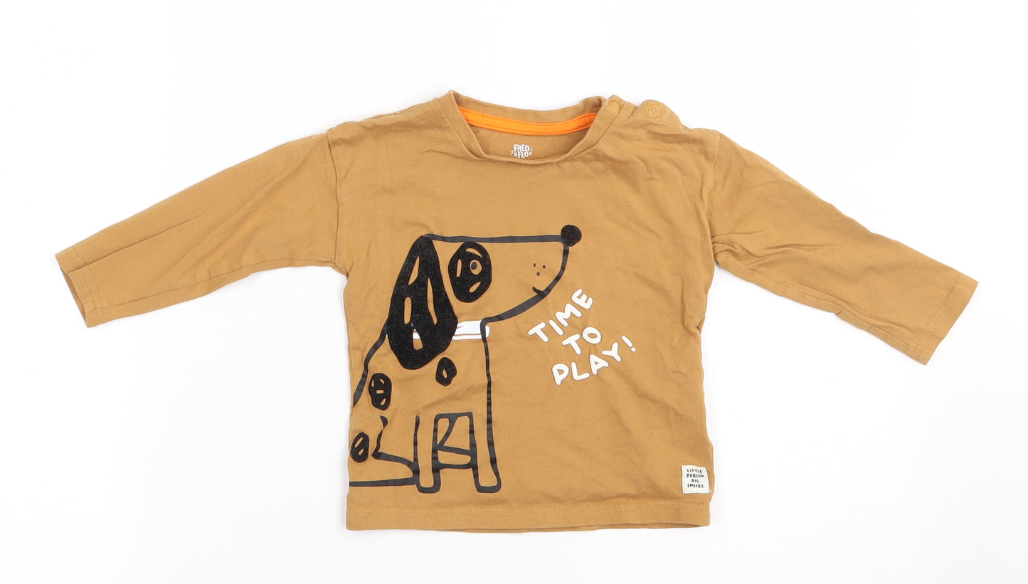 F&F Baby Brown  Cotton Basic Polo Size 12-18 Months Round Neck Snap