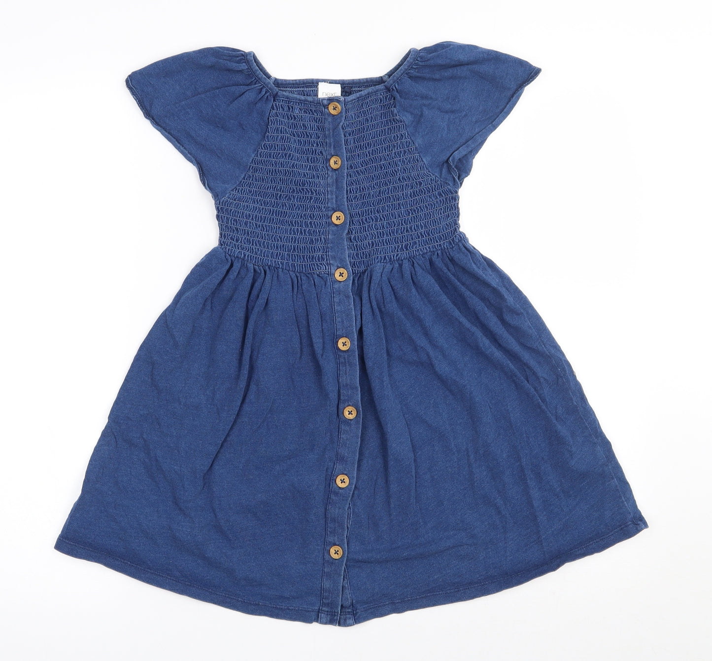 NEXT Girls Blue  100% Cotton   Size 5-6 Years  Square Neck Button