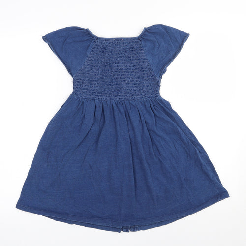 NEXT Girls Blue  100% Cotton   Size 5-6 Years  Square Neck Button