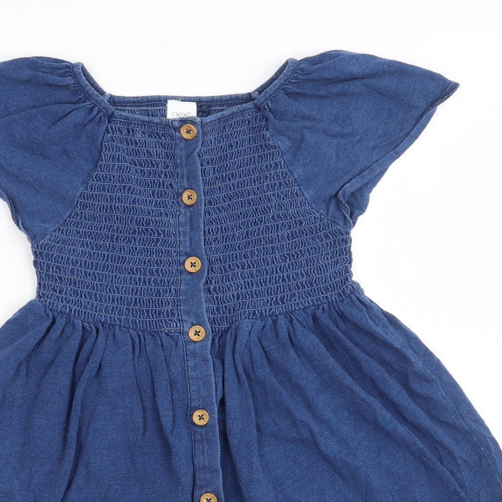 NEXT Girls Blue  100% Cotton   Size 5-6 Years  Square Neck Button
