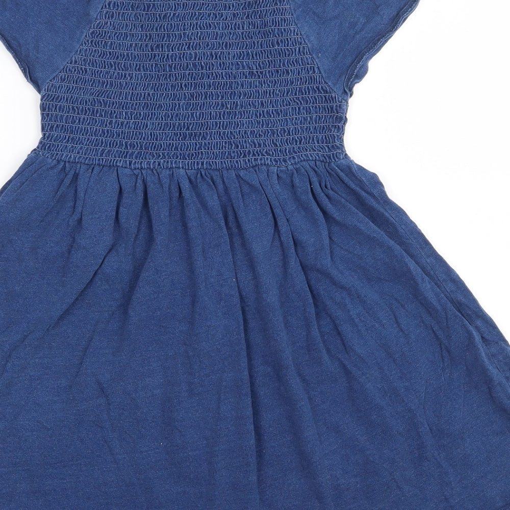 NEXT Girls Blue  100% Cotton   Size 5-6 Years  Square Neck Button