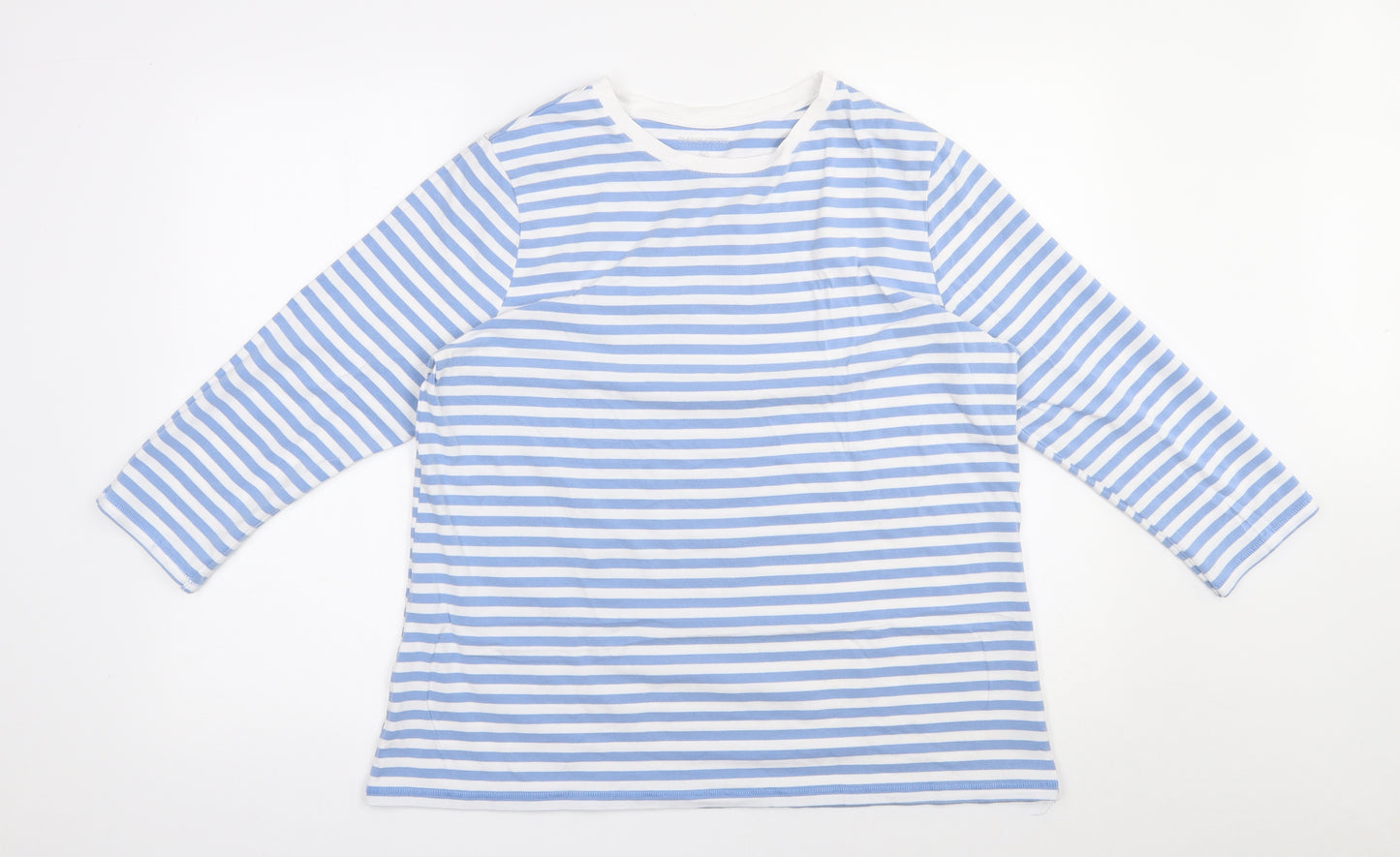 Dunnes Stores Womens Blue Striped Cotton Basic T-Shirt Size XL Round Neck