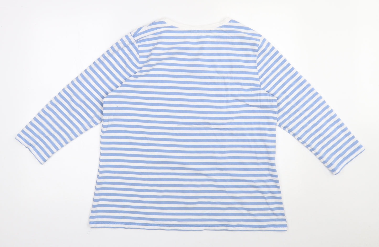 Dunnes Stores Womens Blue Striped Cotton Basic T-Shirt Size XL Round Neck