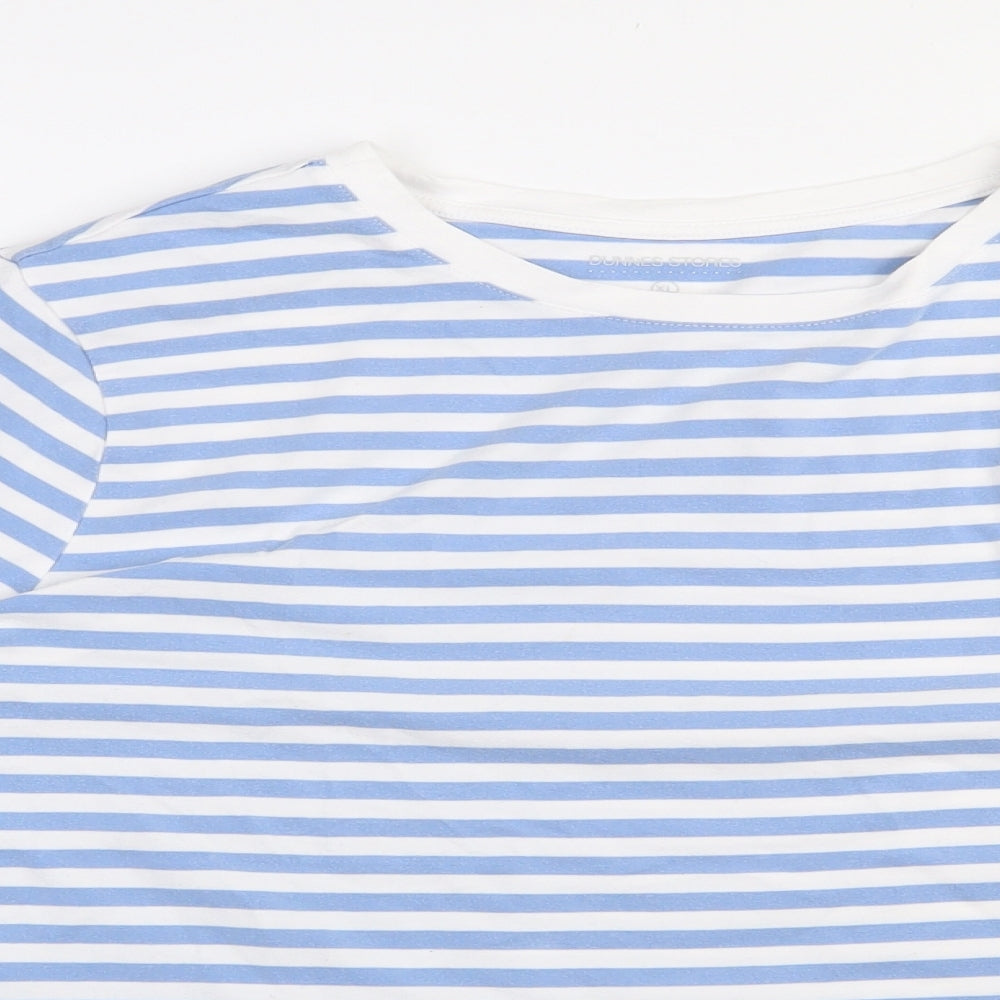 Dunnes Stores Womens Blue Striped Cotton Basic T-Shirt Size XL Round Neck