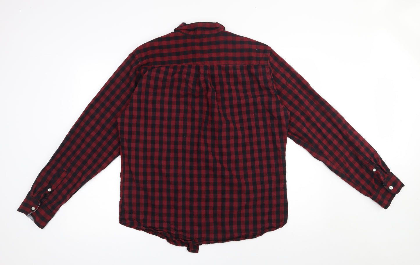 Springfield Mens Red Check Cotton  Button-Up Size XL Collared Button