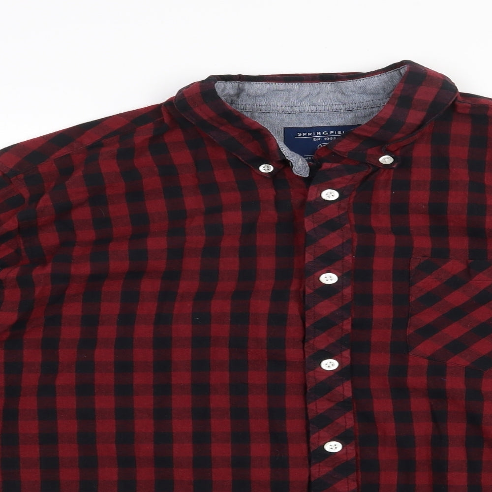 Springfield Mens Red Check Cotton  Button-Up Size XL Collared Button