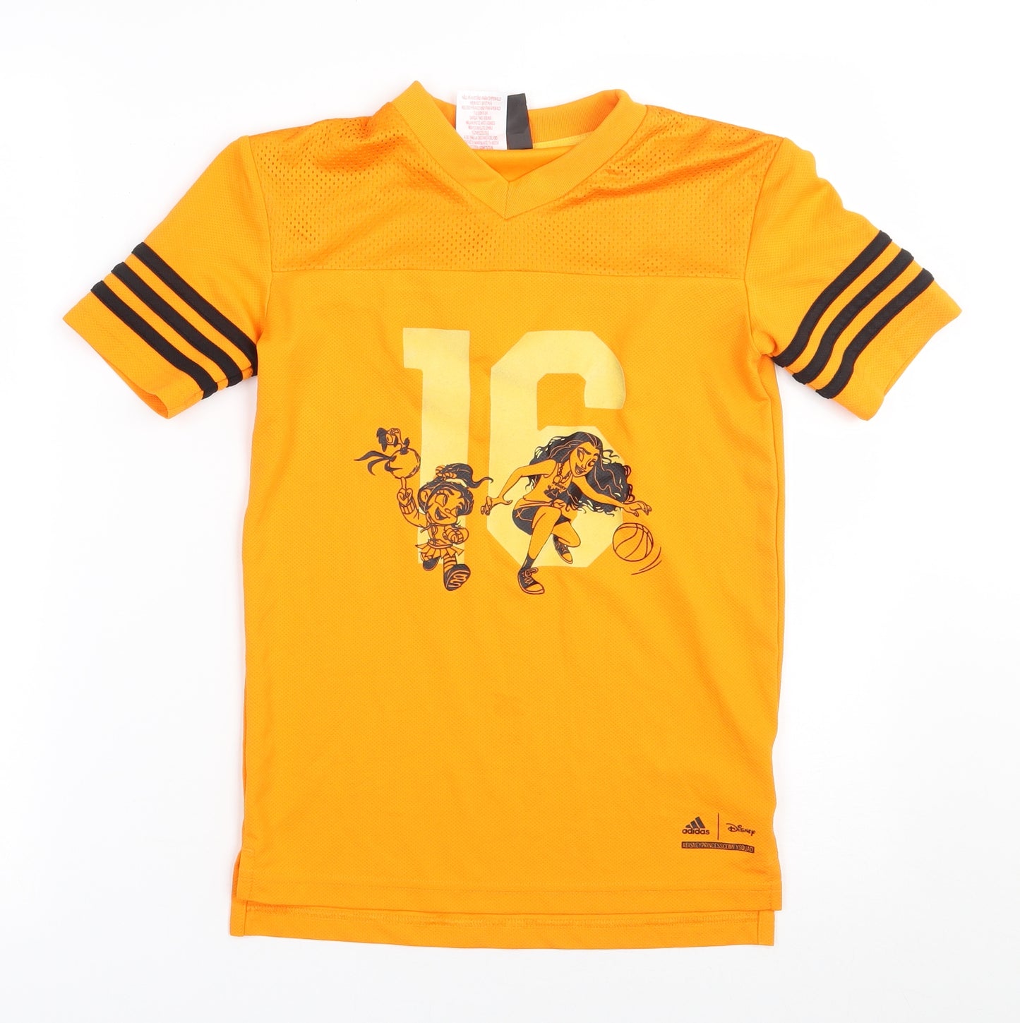 adidas Boys Orange  Polyester Basic T-Shirt Size 6-7 Years V-Neck Pullover - Disney