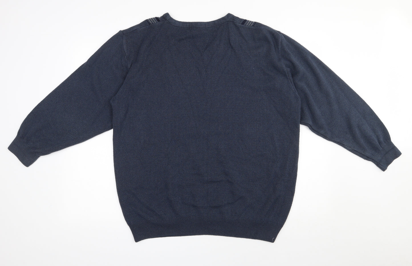 Carson Mens Blue V-Neck  Cotton Pullover Jumper Size L