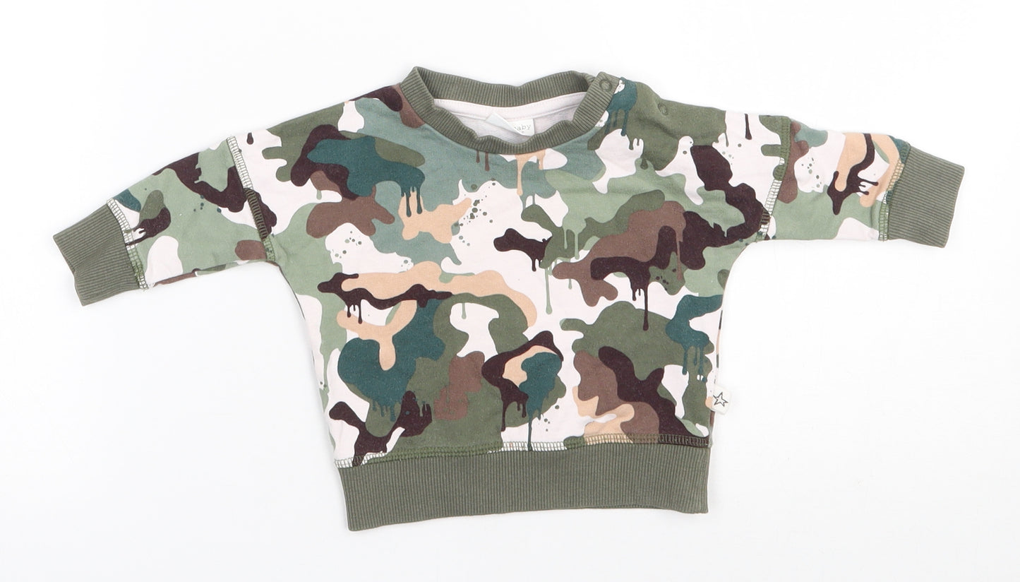 NEXT Boys Green Camouflage 100% Cotton Basic Casual Size 0-3 Months Round Neck Snap
