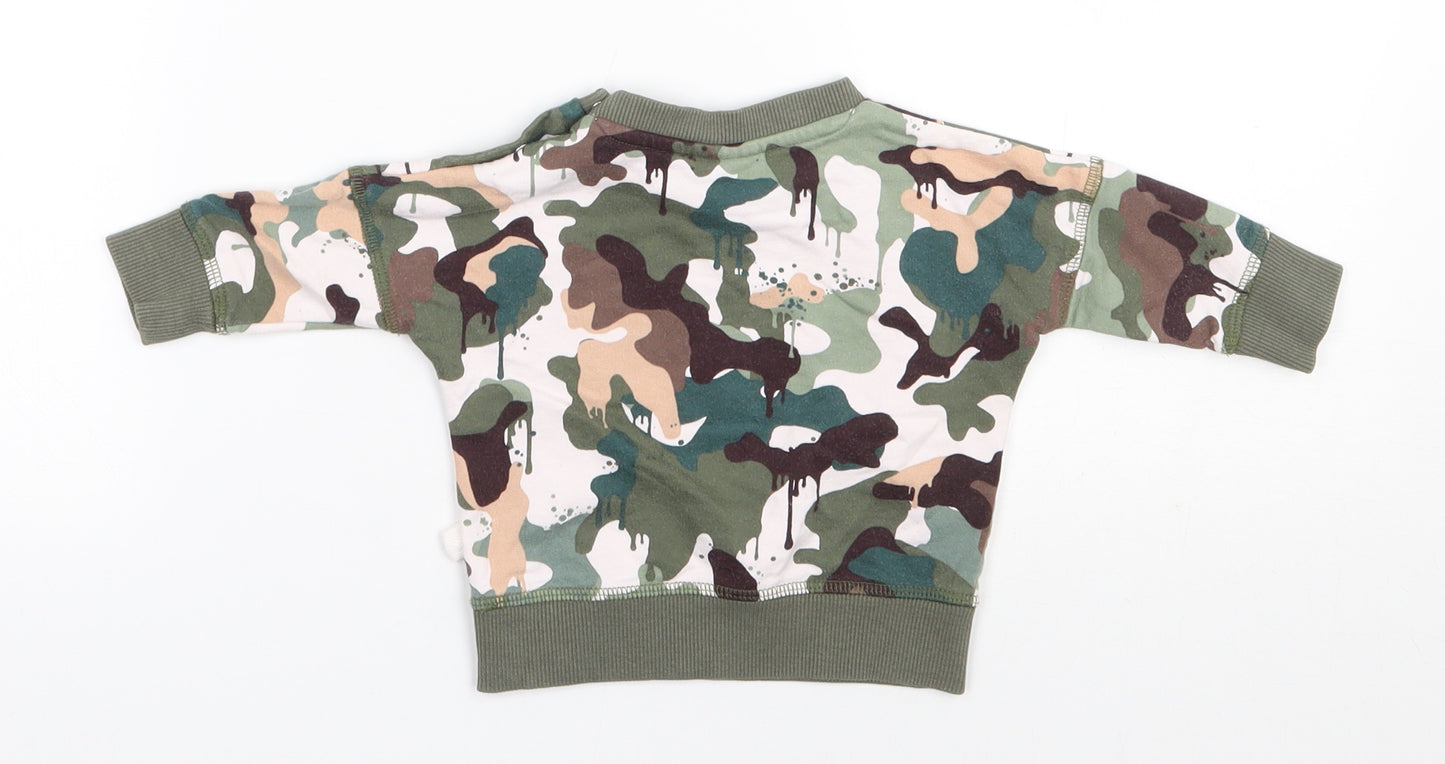 NEXT Boys Green Camouflage 100% Cotton Basic Casual Size 0-3 Months Round Neck Snap
