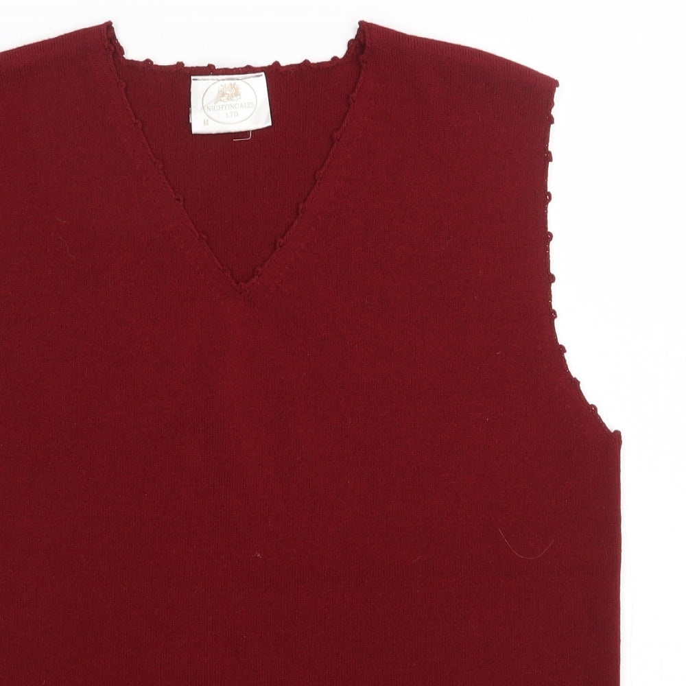 Nightingales Womens Red V-Neck  Acrylic Vest Jumper Size M