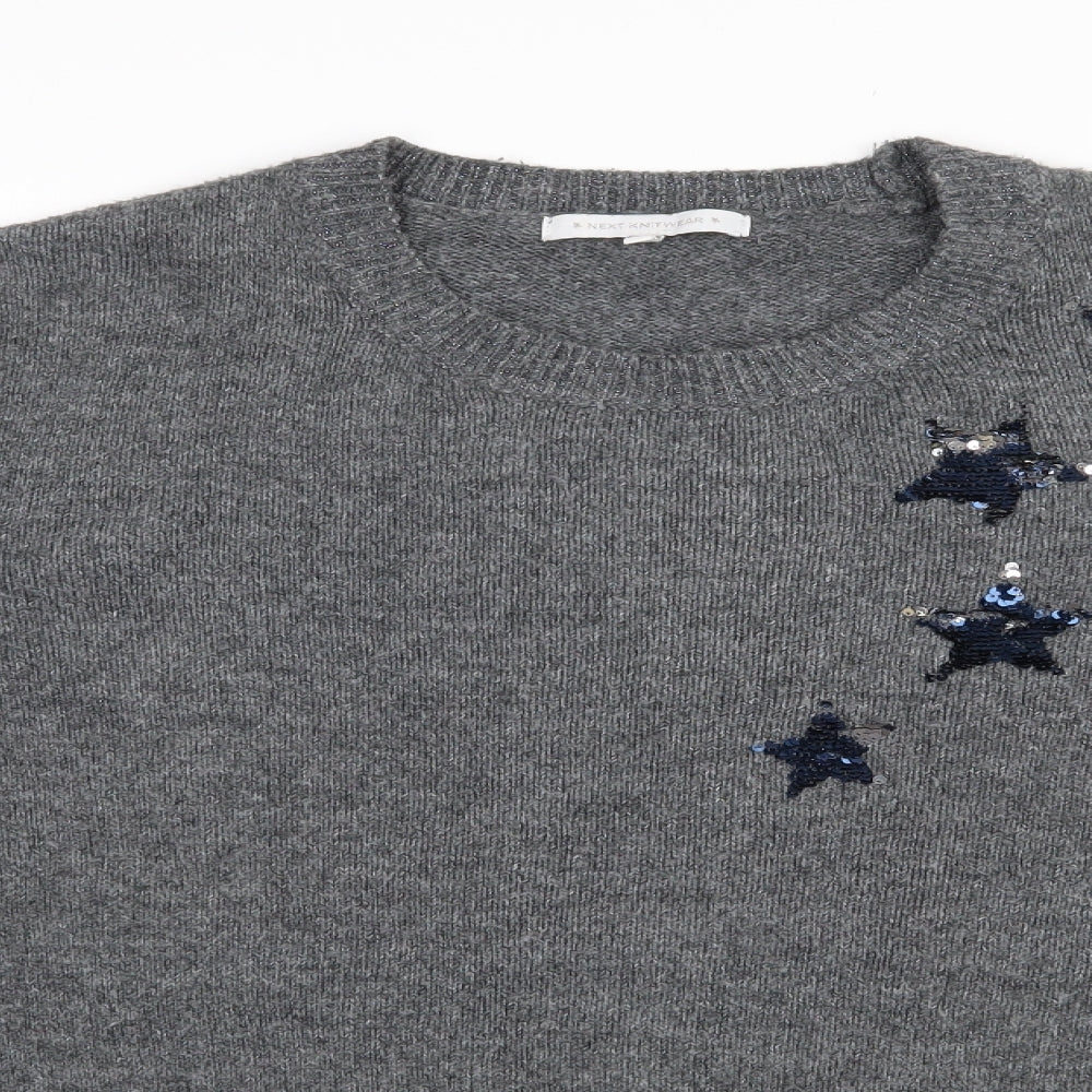 NEXT Womens Grey Round Neck  Acrylic Pullover Jumper Size 24   - Star sequin detail