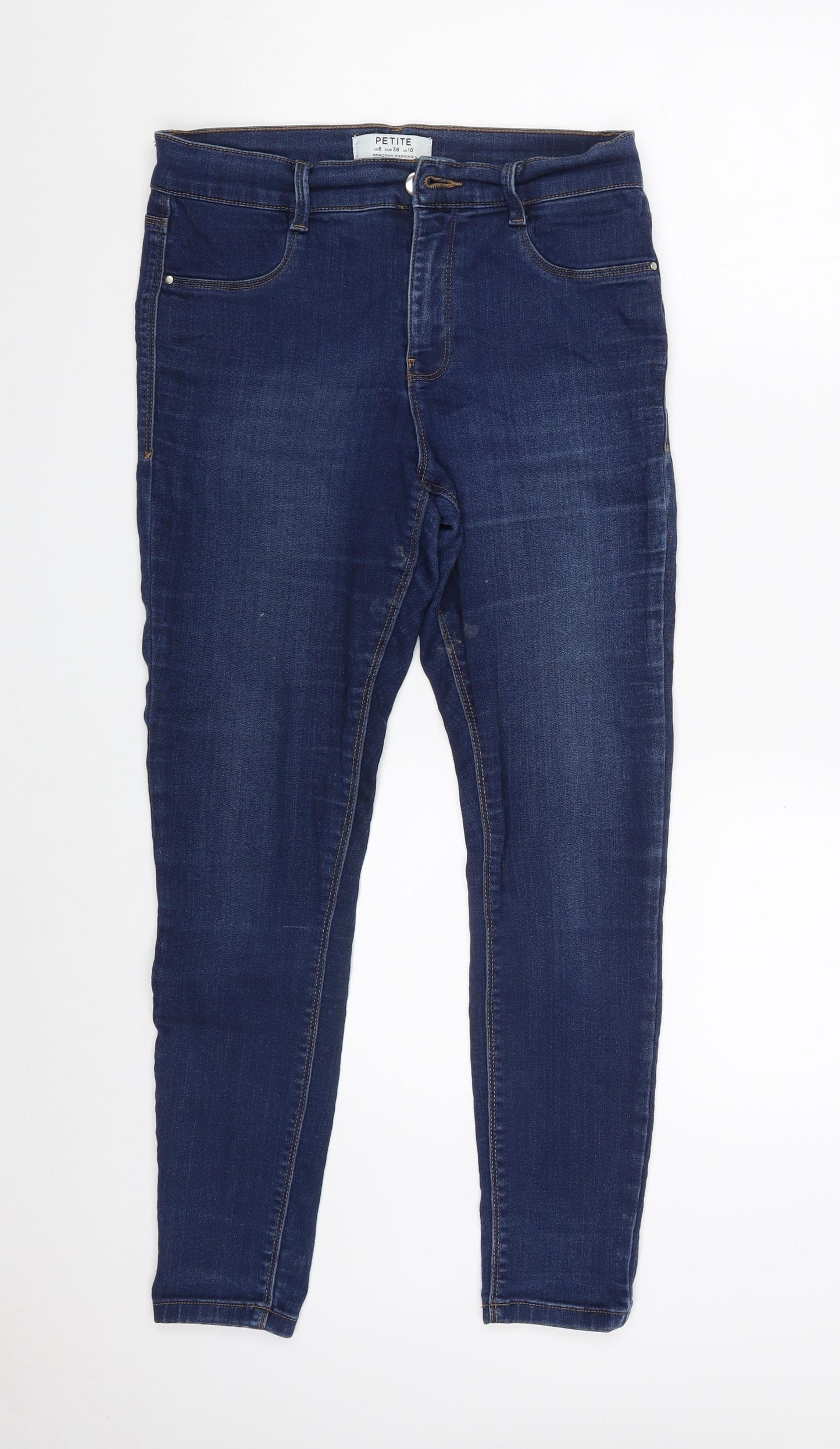 Dorothy Perkins Womens Blue  Cotton Skinny Jeans Size 10 L25 in Slim Zip
