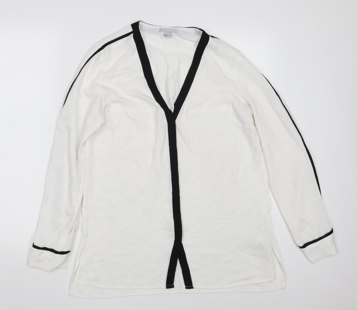 H&M Womens White  Polyester Basic Button-Up Size 12 V-Neck