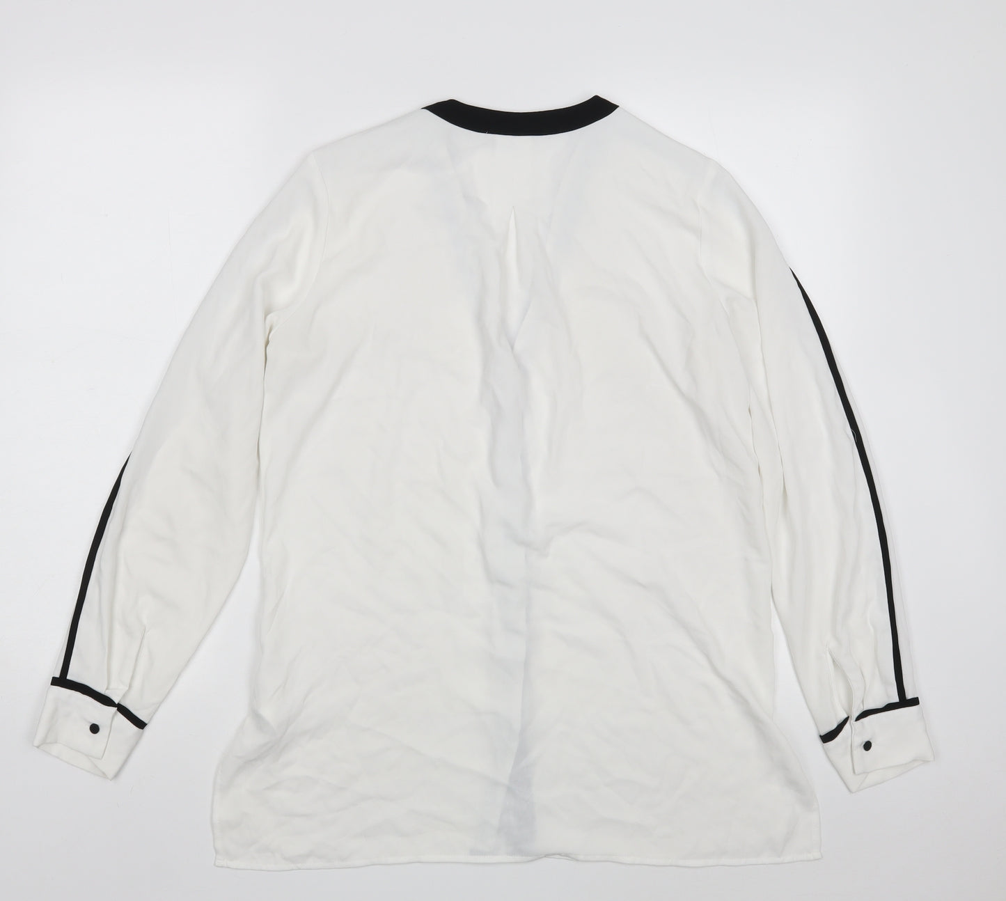 H&M Womens White  Polyester Basic Button-Up Size 12 V-Neck