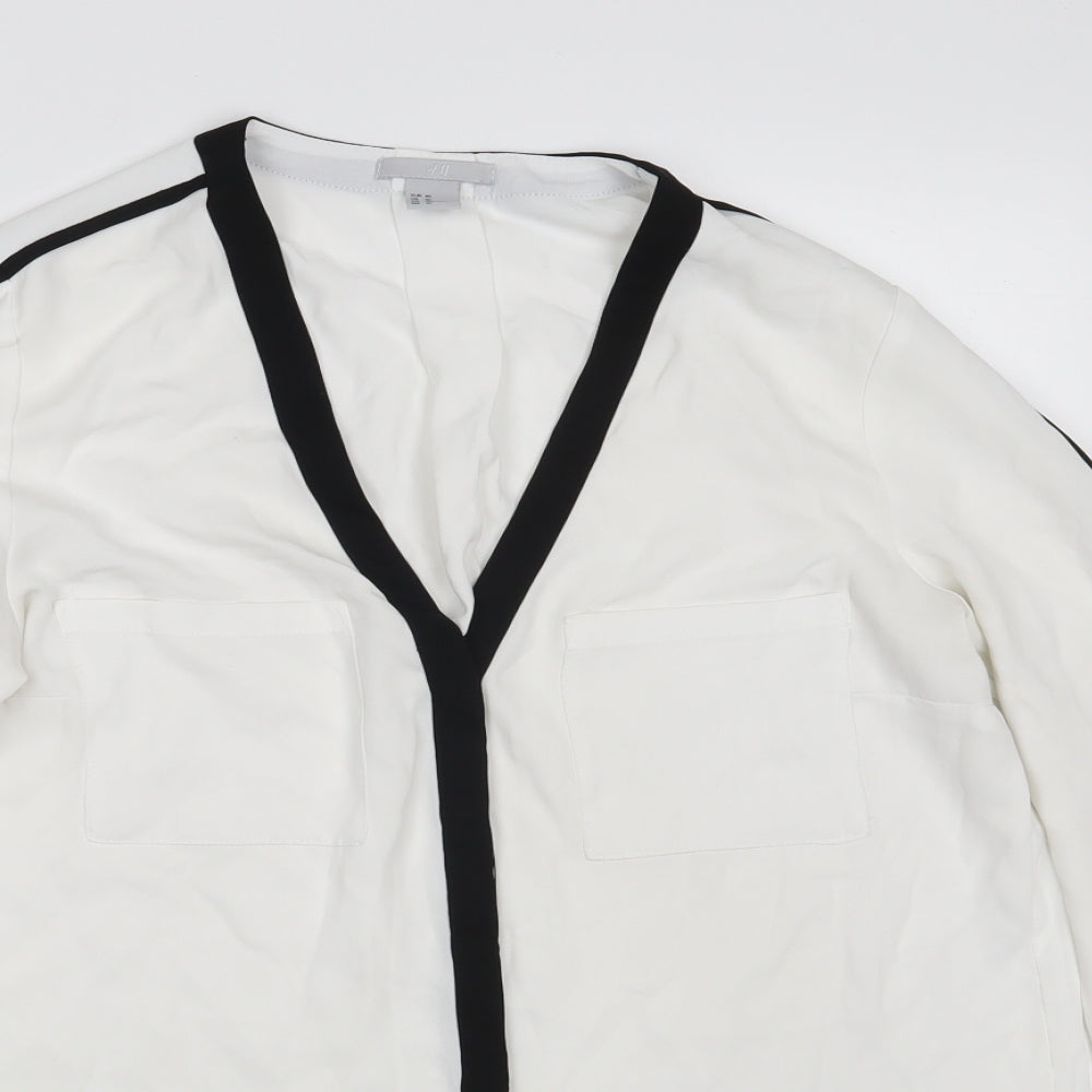 H&M Womens White  Polyester Basic Button-Up Size 12 V-Neck
