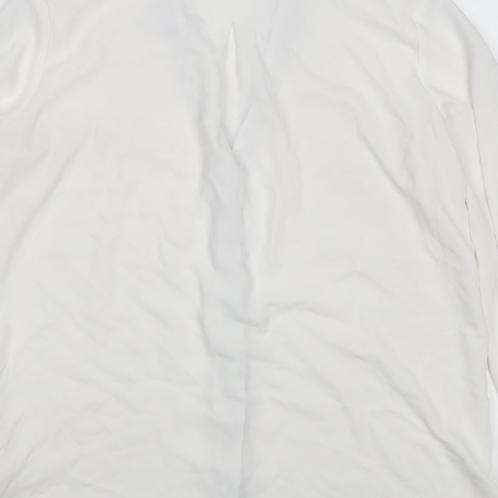 H&M Womens White  Polyester Basic Button-Up Size 12 V-Neck