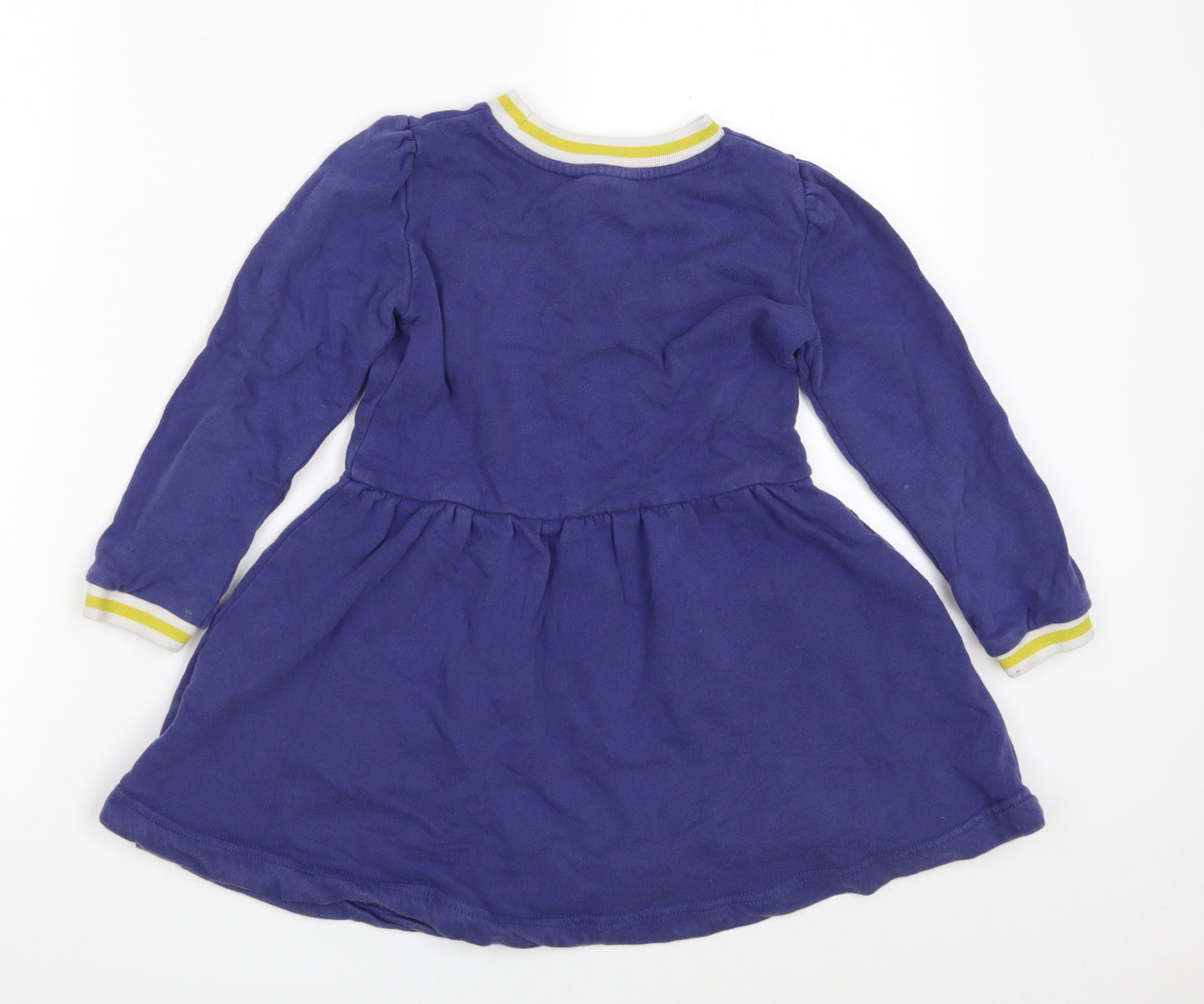 Mini Boden Girls Blue  Cotton T-Shirt Dress  Size 5-6 Years  Round Neck  - Rainbow