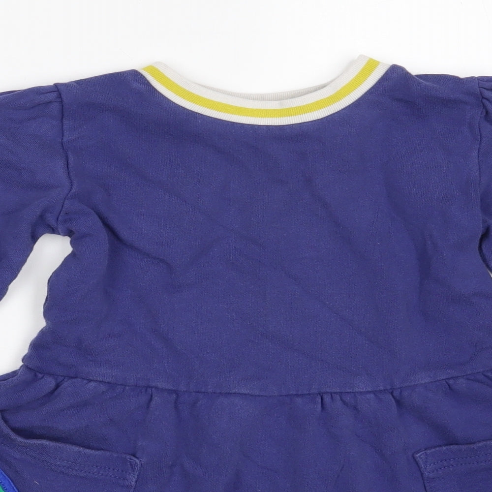 Mini Boden Girls Blue  Cotton T-Shirt Dress  Size 5-6 Years  Round Neck  - Rainbow