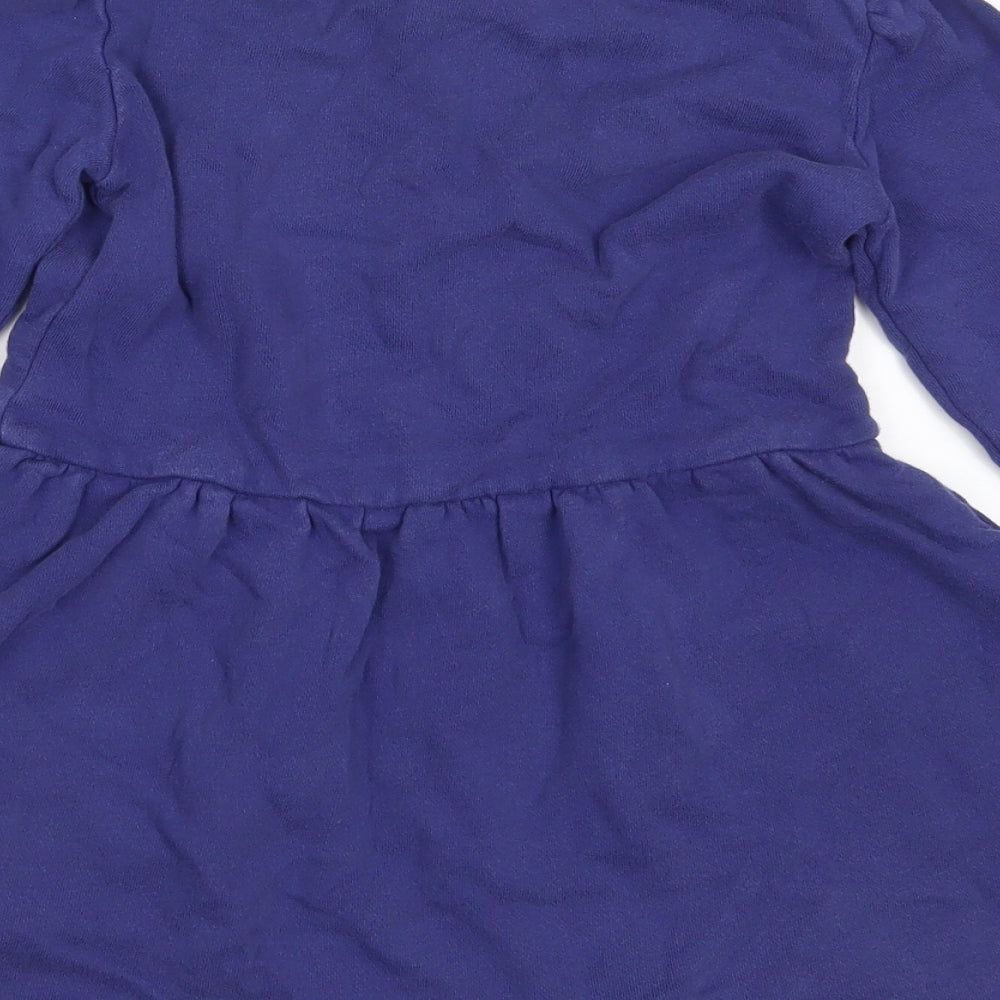 Mini Boden Girls Blue  Cotton T-Shirt Dress  Size 5-6 Years  Round Neck  - Rainbow