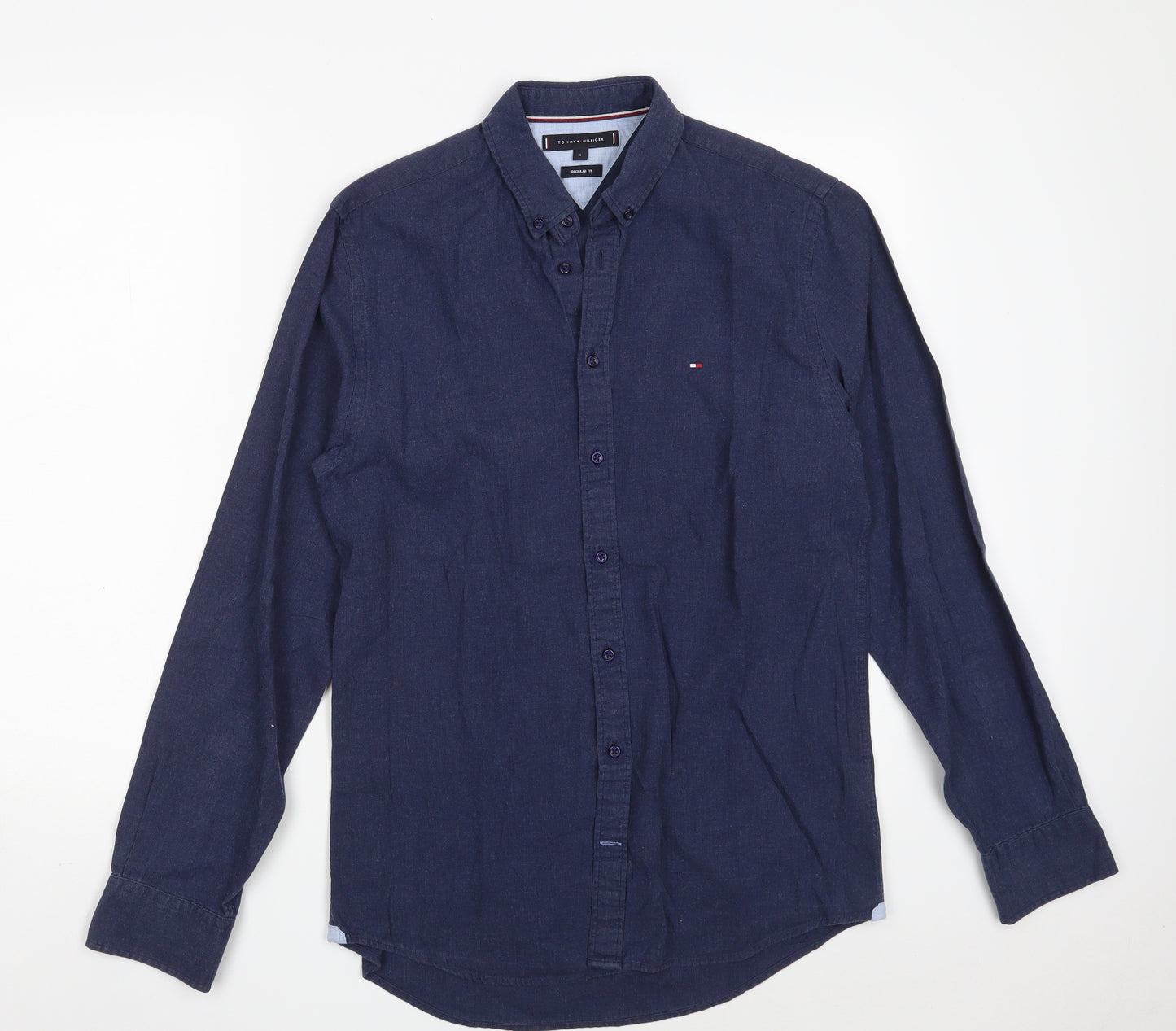 TOMMY HILFIGER  Mens Blue  Cotton  Button-Up Size S Collared Button