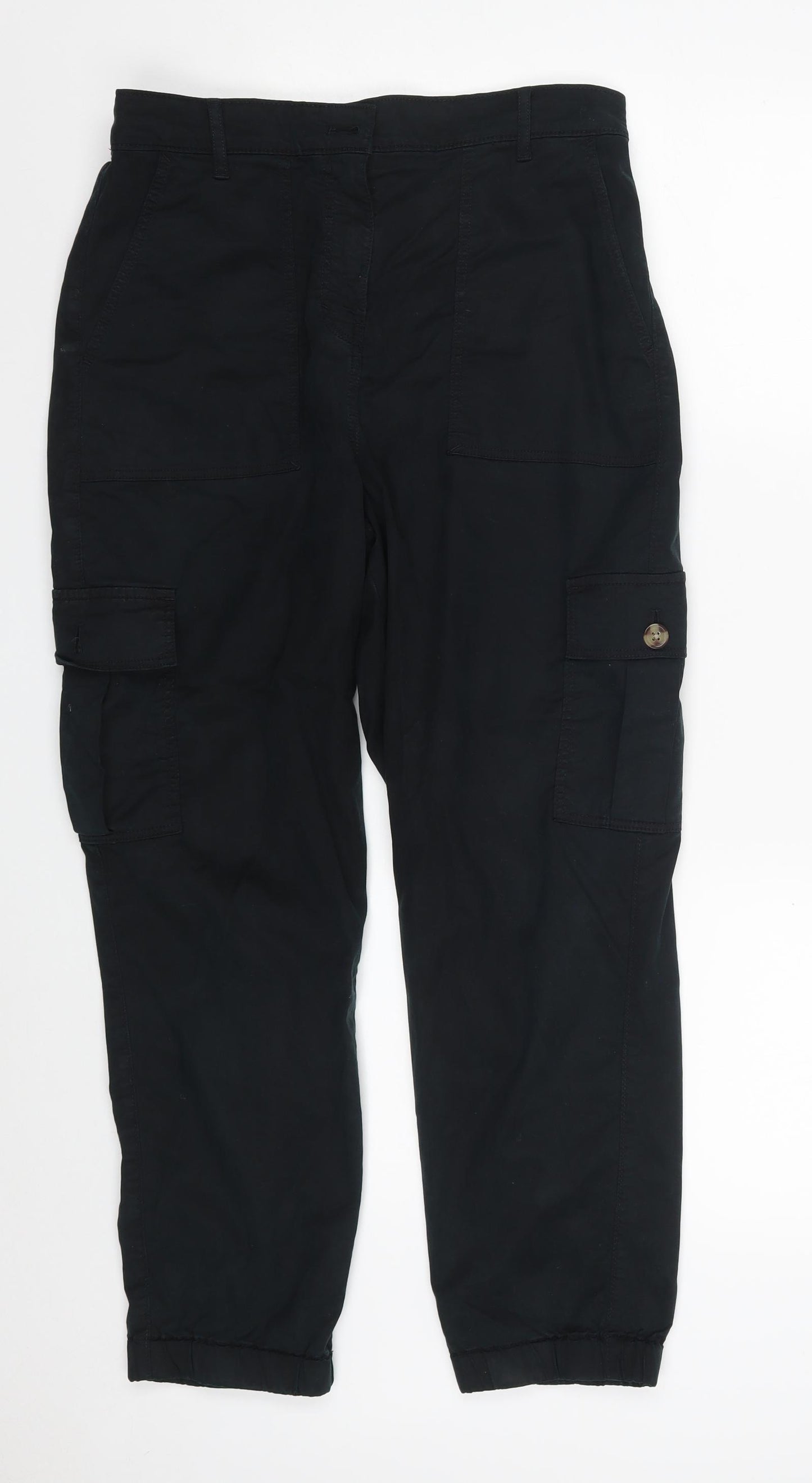 Marks and Spencer Womens Black  Lyocell Cargo Trousers Size 10 L26 in Regular Zip