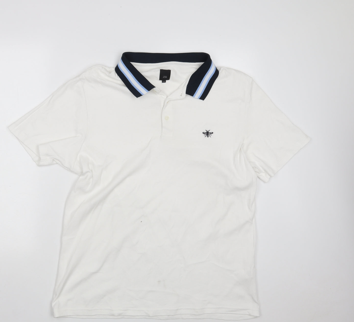 River Island Mens White  100% Cotton  Polo Size XL Collared Button
