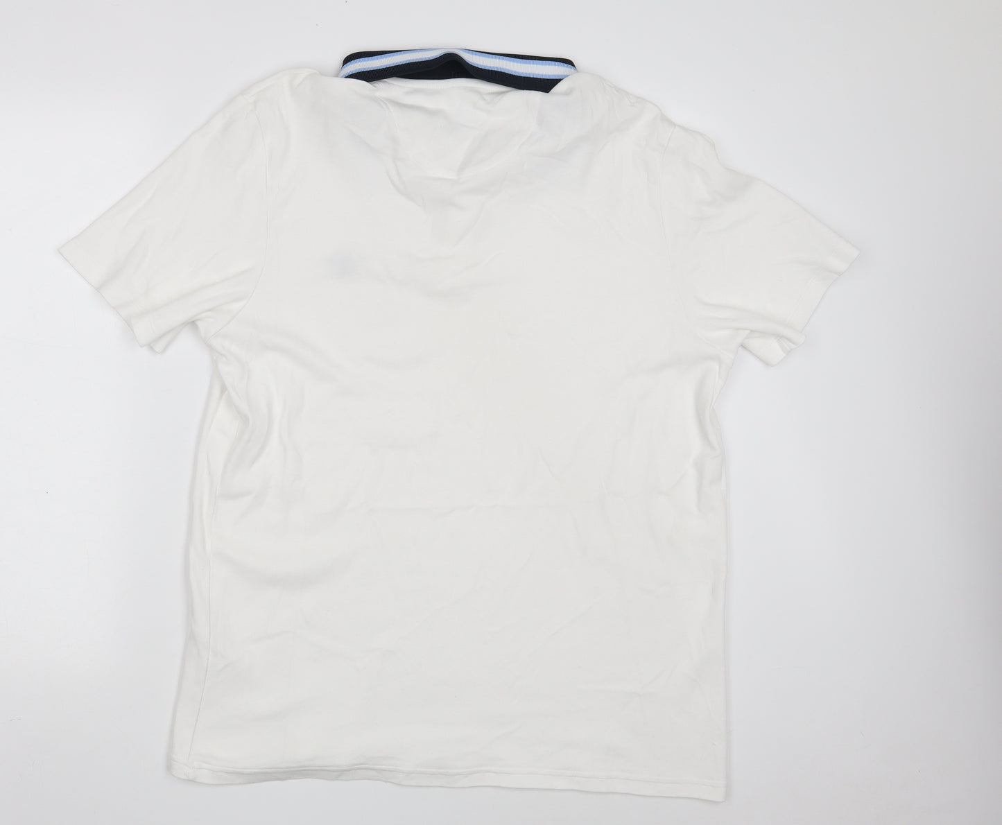 River Island Mens White  100% Cotton  Polo Size XL Collared Button
