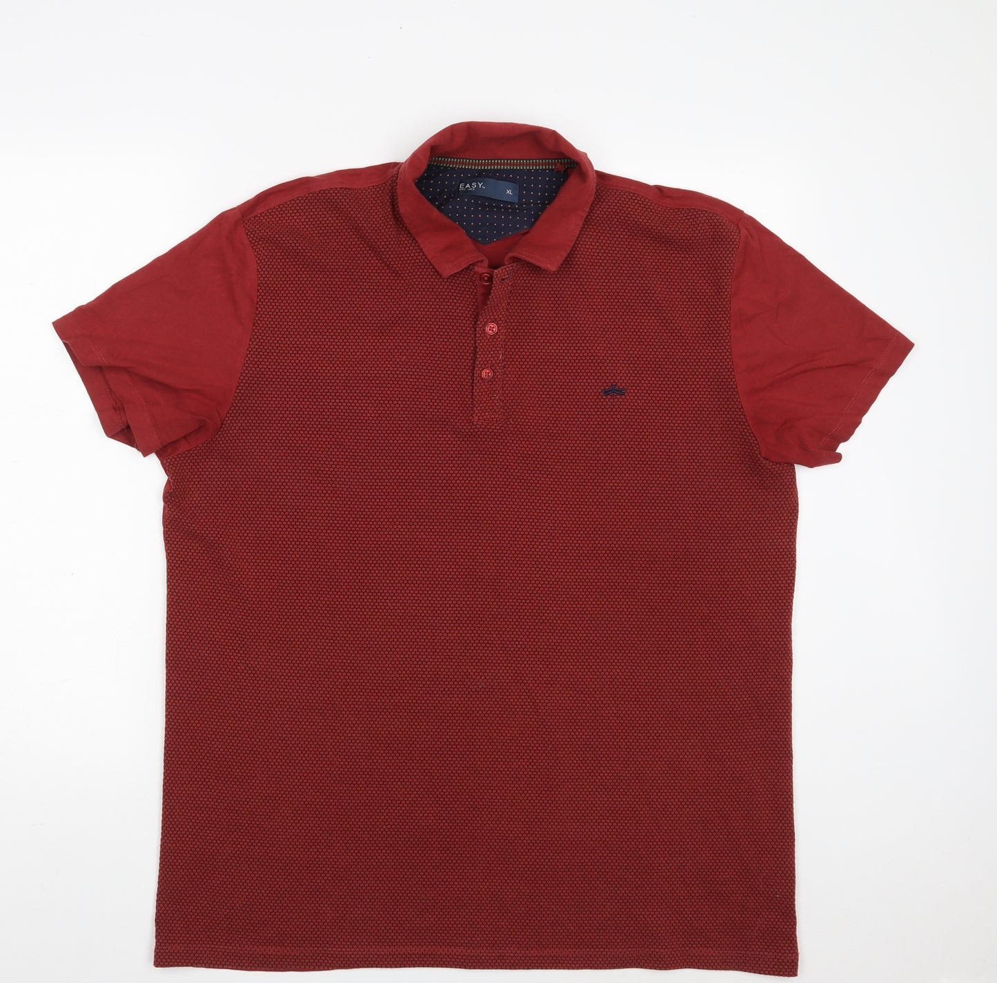 Easy Mens Brown Geometric Cotton  Polo Size XL Collared Button