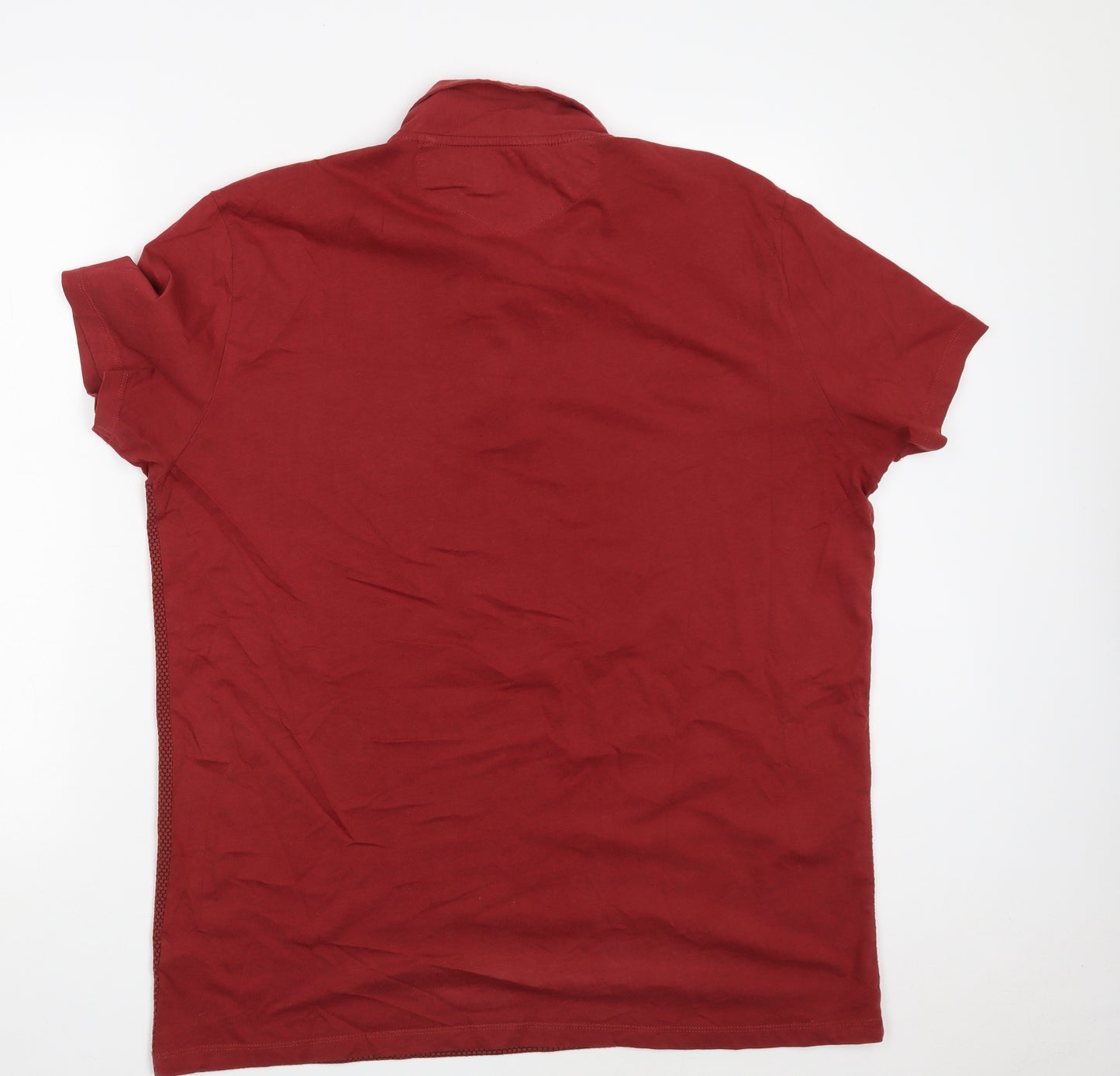 Easy Mens Brown Geometric Cotton  Polo Size XL Collared Button