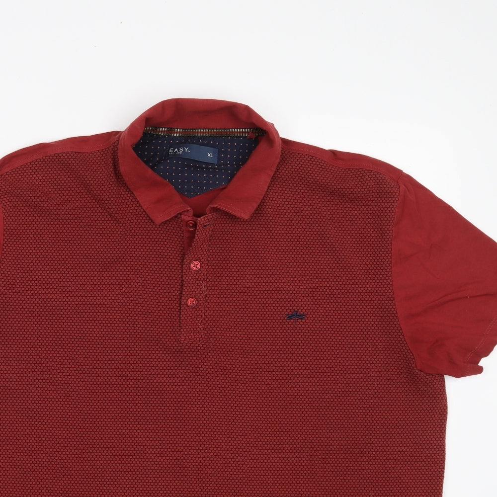 Easy Mens Brown Geometric Cotton  Polo Size XL Collared Button