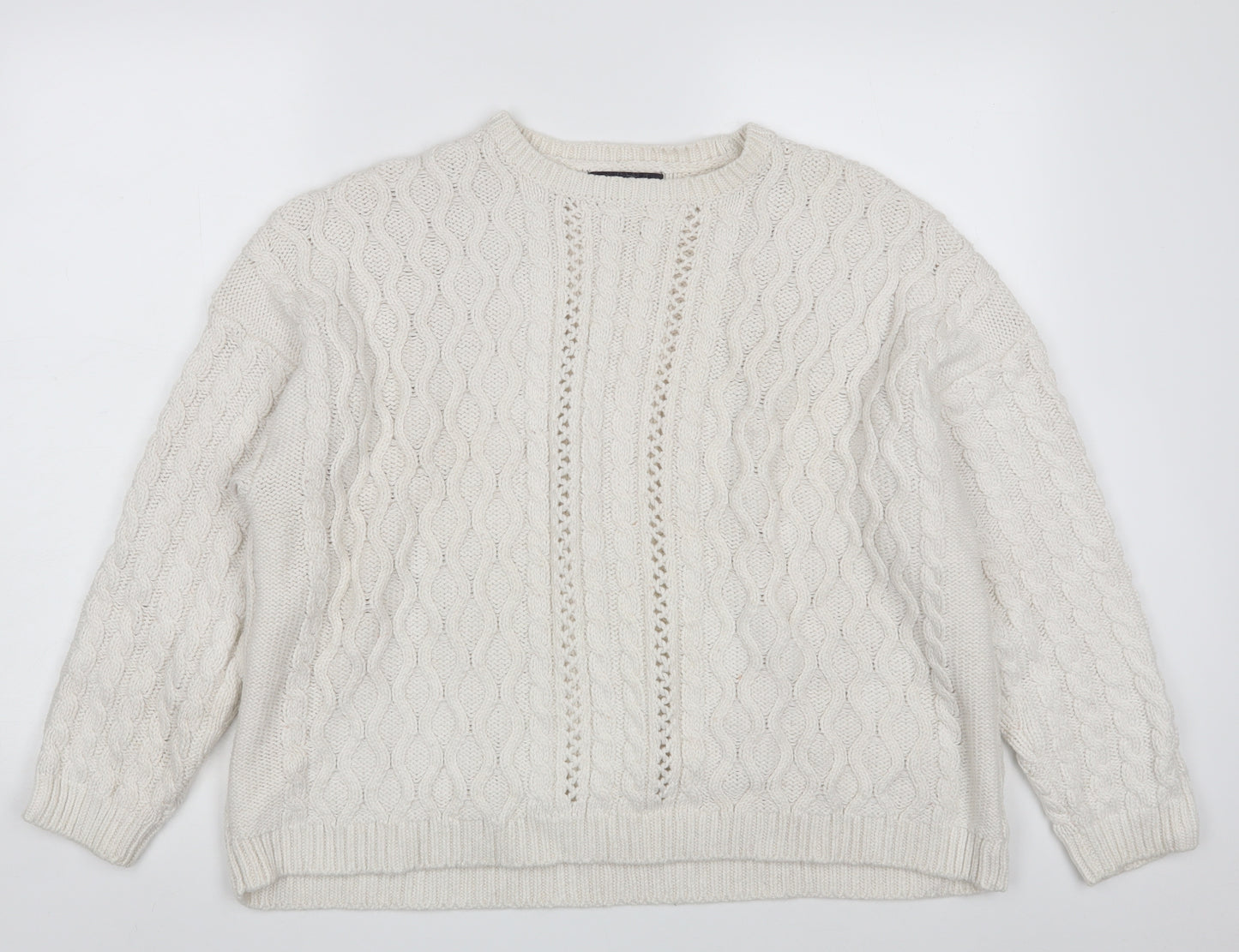 Marks and Spencer Womens White Round Neck  Cotton Pullover Jumper Size XL