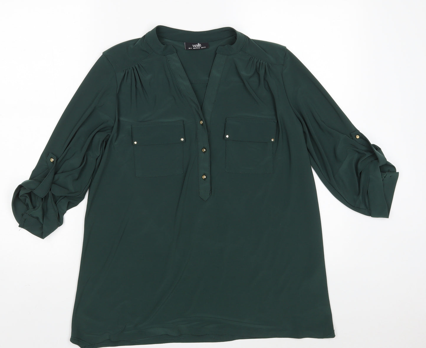 Wallis Womens Green  Polyester Basic Button-Up Size S V-Neck