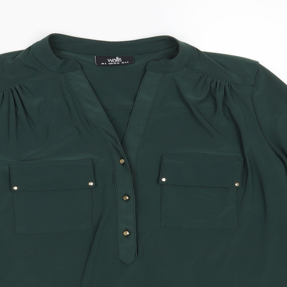 Wallis Womens Green  Polyester Basic Button-Up Size S V-Neck