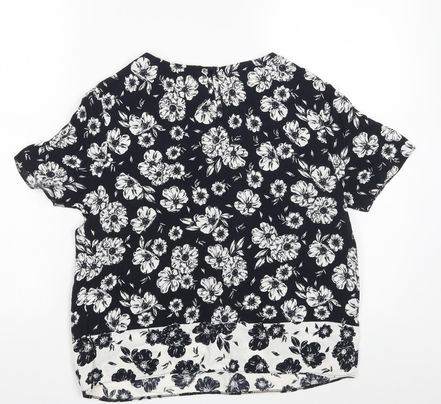 New Look Womens Black Floral Viscose Basic Blouse Size 10 Round Neck