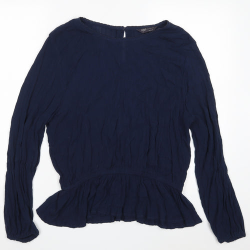 Marks and Spencer Womens Blue  Viscose Basic Blouse Size 12 Boat Neck