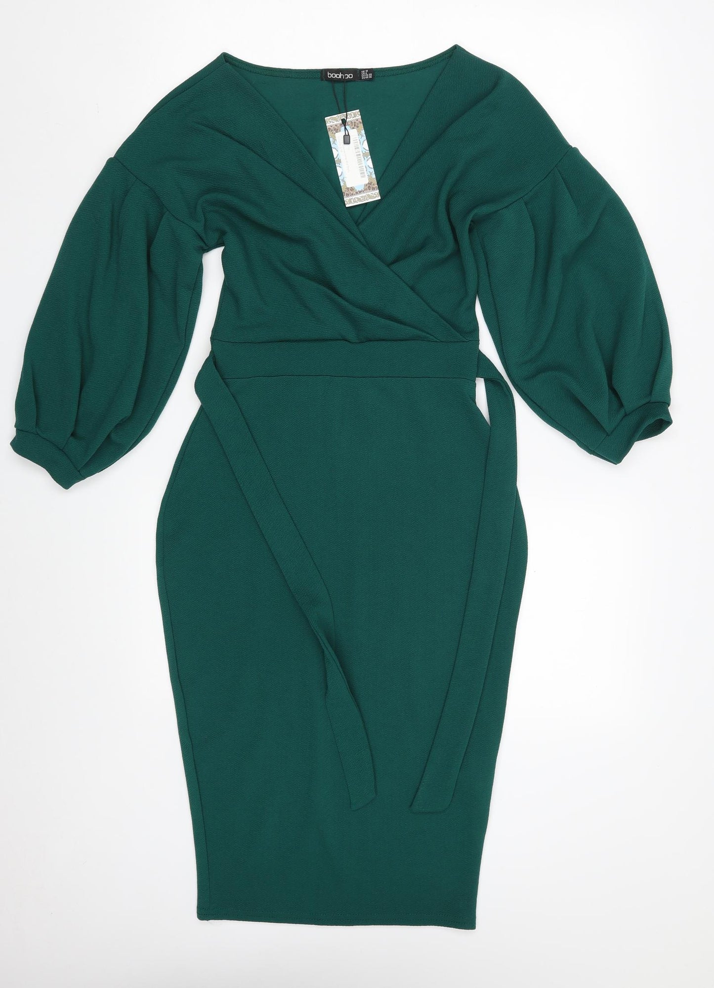 Boohoo Womens Green  Polyester Wrap Dress  Size 10  V-Neck