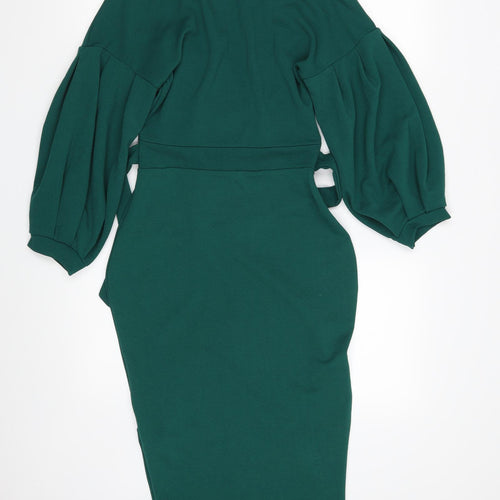 Boohoo Womens Green  Polyester Wrap Dress  Size 10  V-Neck