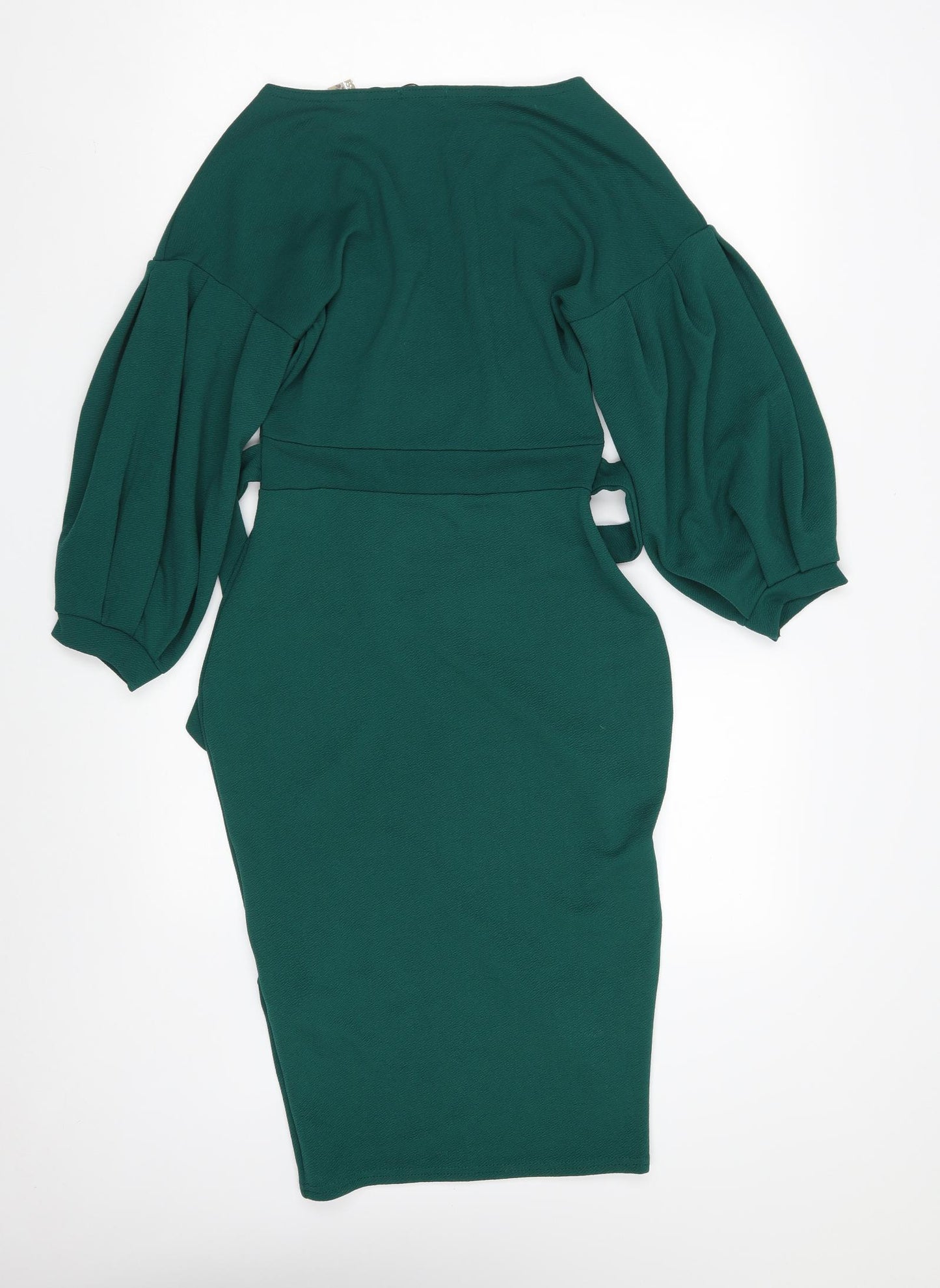 Boohoo Womens Green  Polyester Wrap Dress  Size 10  V-Neck