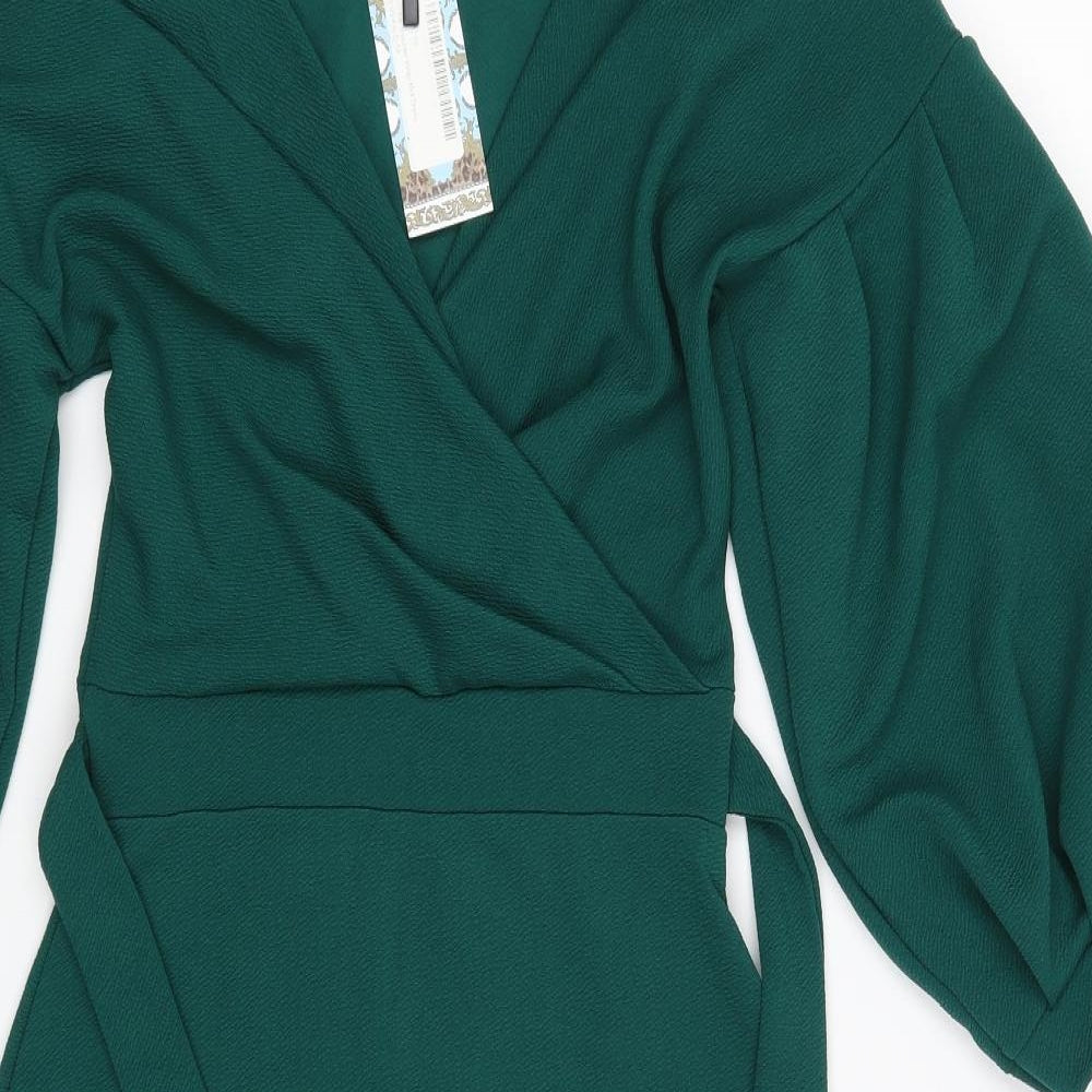 Boohoo Womens Green  Polyester Wrap Dress  Size 10  V-Neck