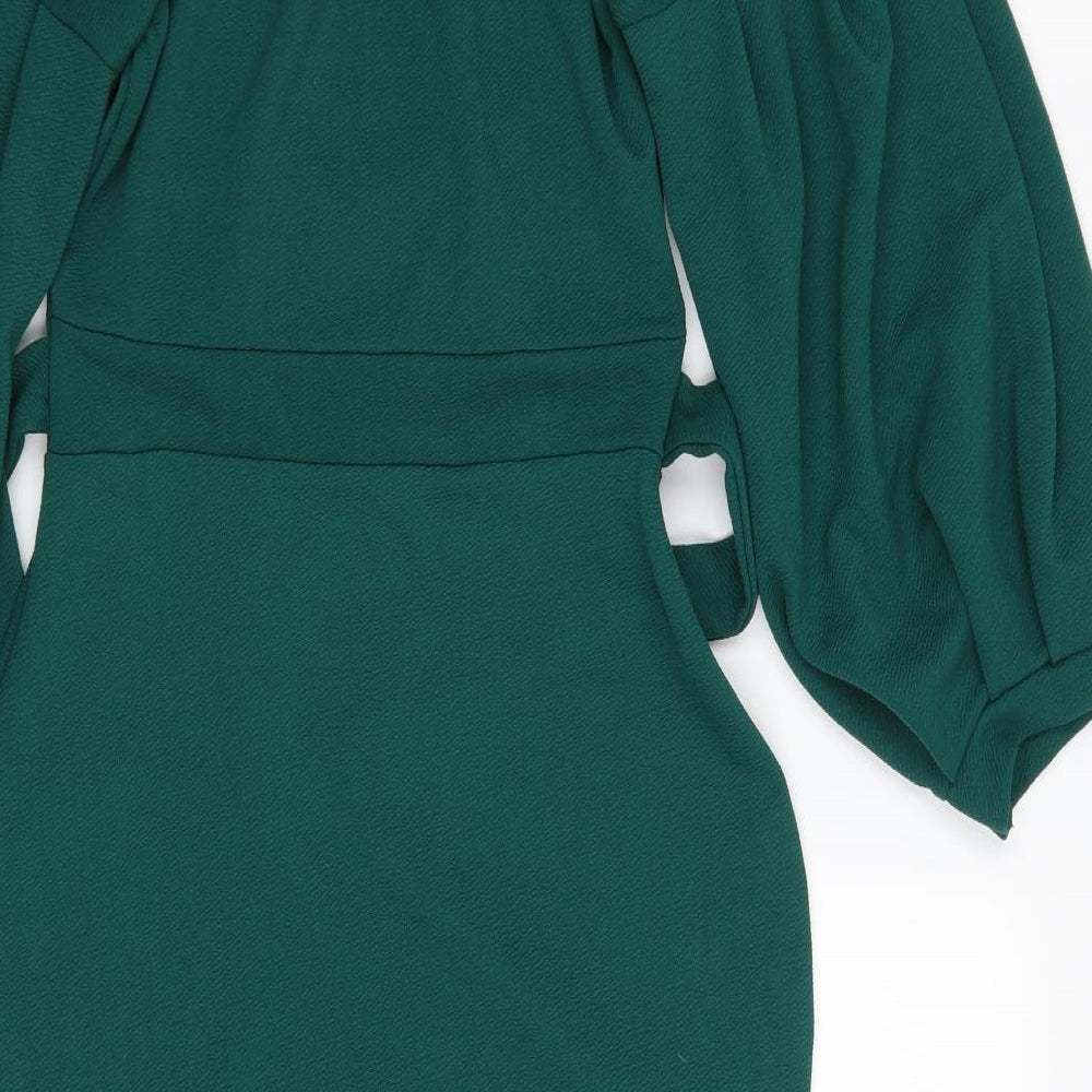 Boohoo Womens Green  Polyester Wrap Dress  Size 10  V-Neck