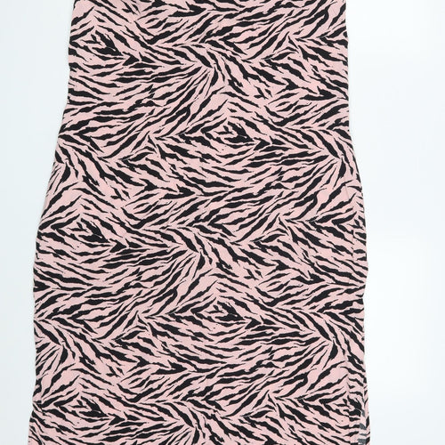 Warehouse Womens Pink Animal Print Viscose A-Line  Size 10  V-Neck
