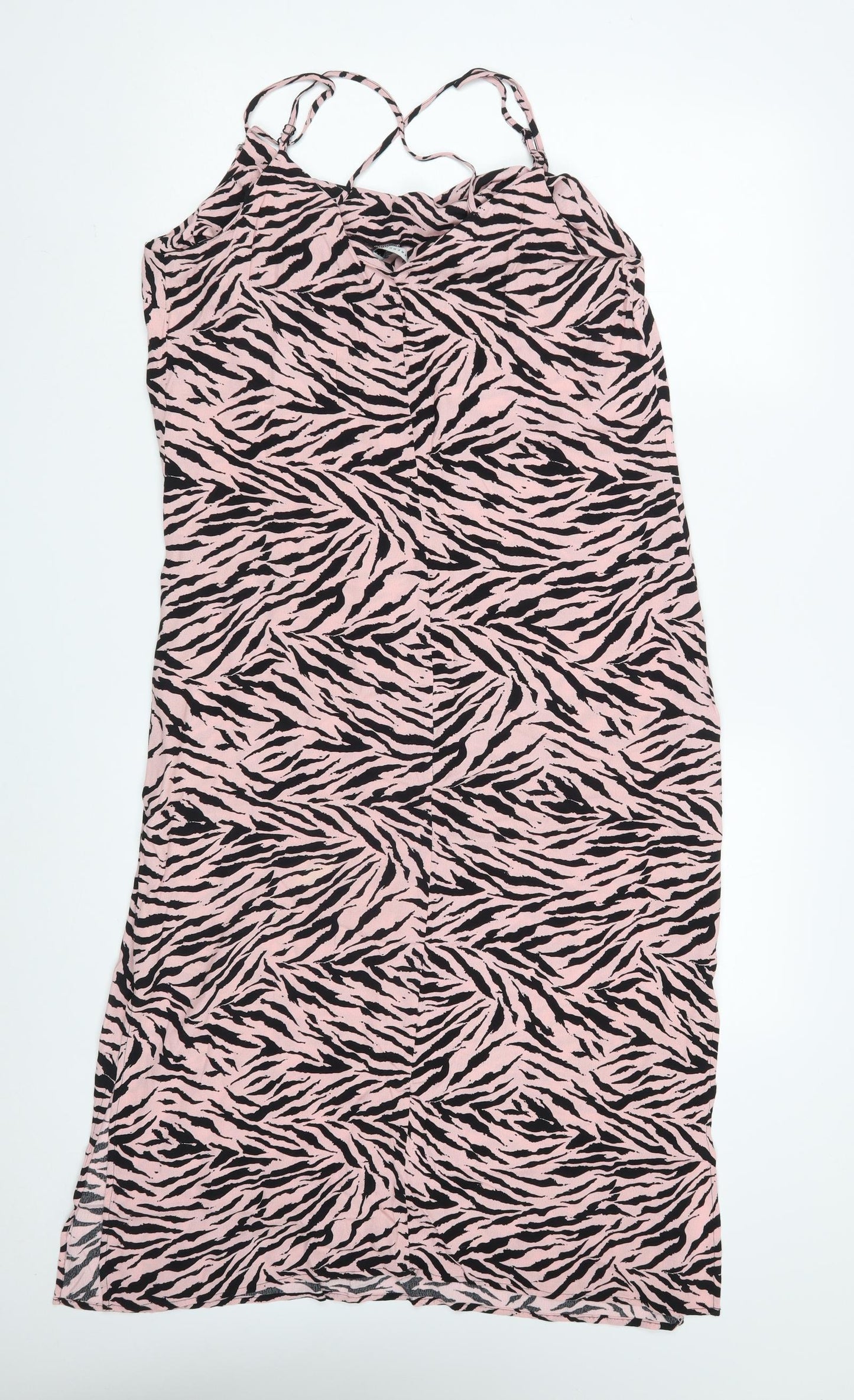 Warehouse Womens Pink Animal Print Viscose A-Line  Size 10  V-Neck