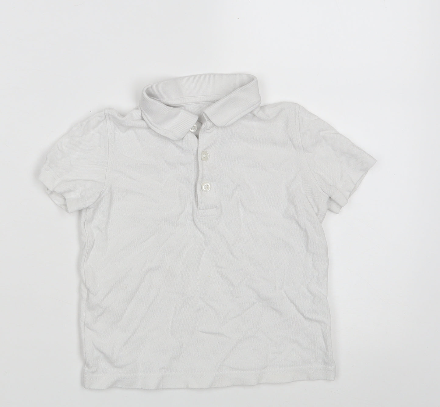 Dunnes Stores Boys White  100% Cotton Pullover Polo Size 3-4 Years Collared Button