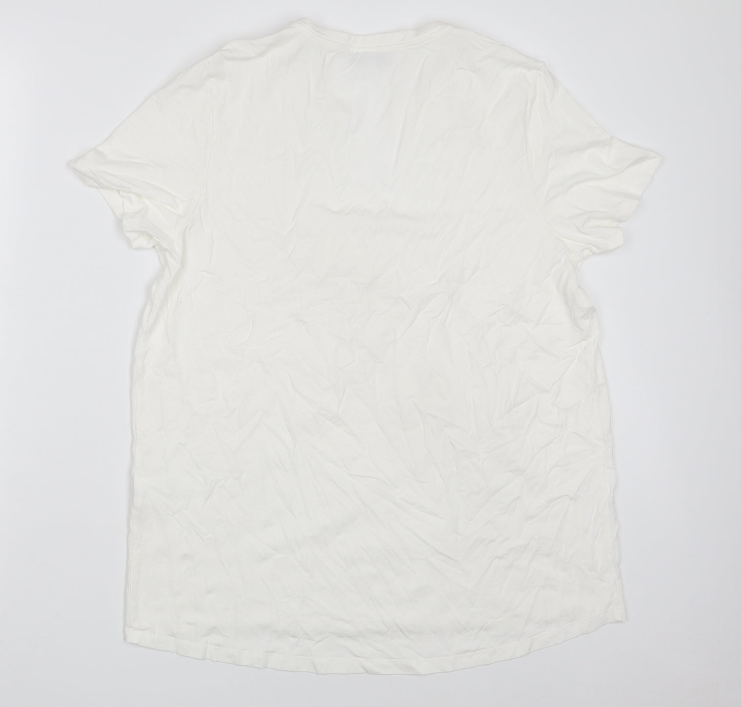DELMOD Womens White  Viscose Basic T-Shirt Size 16 V-Neck