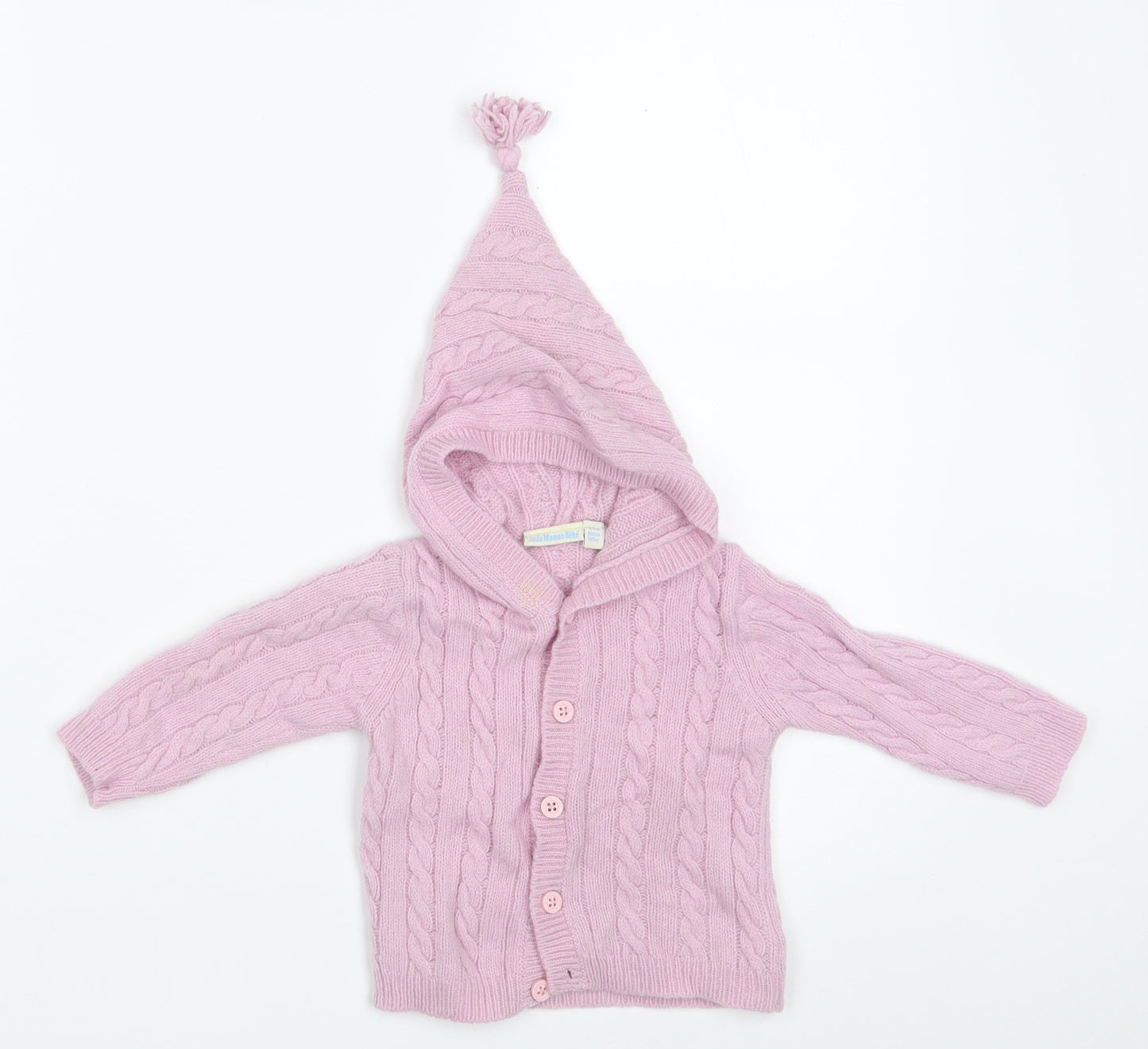 JoJo Maman Bébé Girls Pink  Wool Cardigan Jumper Size 3-6 Months  Button